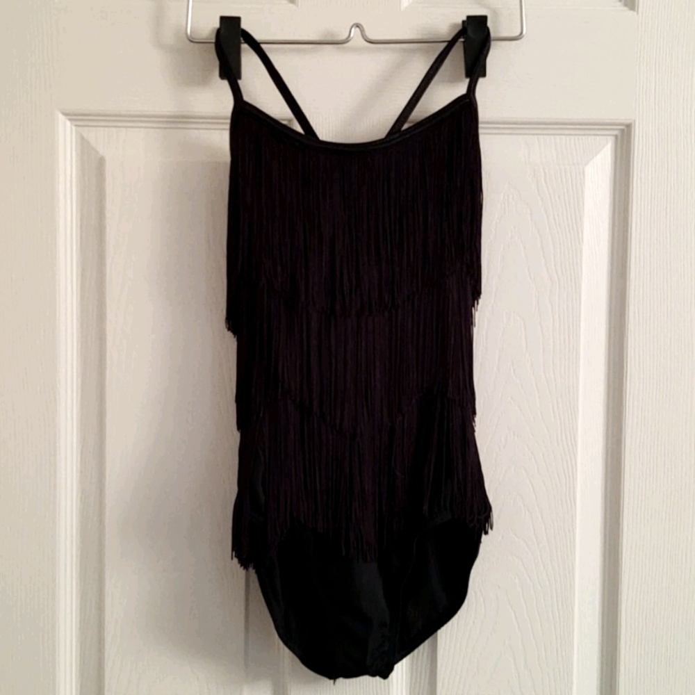 GIRLS | Weissman Black Fringe Bodysuit | Child Sz Large 14 - Picture 1 of 8